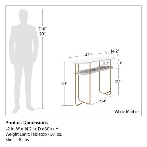 Novogratz Athena Console Table, White Marble