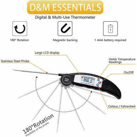 HomChum 2 Pack Instant Read Meat Thermometer for Cooking, Foldable Fast & Precise Digital Food Thermometer, Waterproof Grill Thermometer for Deep Fry, BBQ Christmas Gifts for Women Man