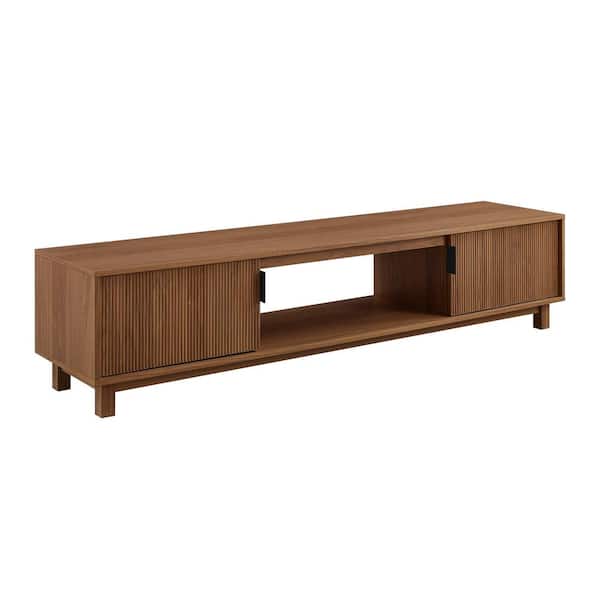70 in. Mocha Wood Mid-Century Modern TV Stand with 2 Reeded Doors Fits TVs up to 80 in.