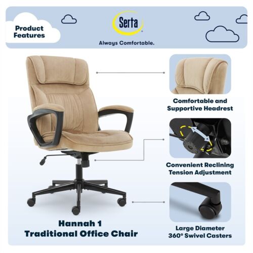Serta Hannah Microfiber Office Chair with Headrest Pillow Plush Beige