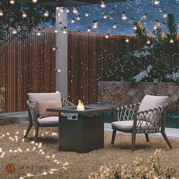 28 in. 50,000 BTU Brown Frame Square Metal Outdoor Propane Gas Fire Pit Table with Fire Glass for Patio, Balcony