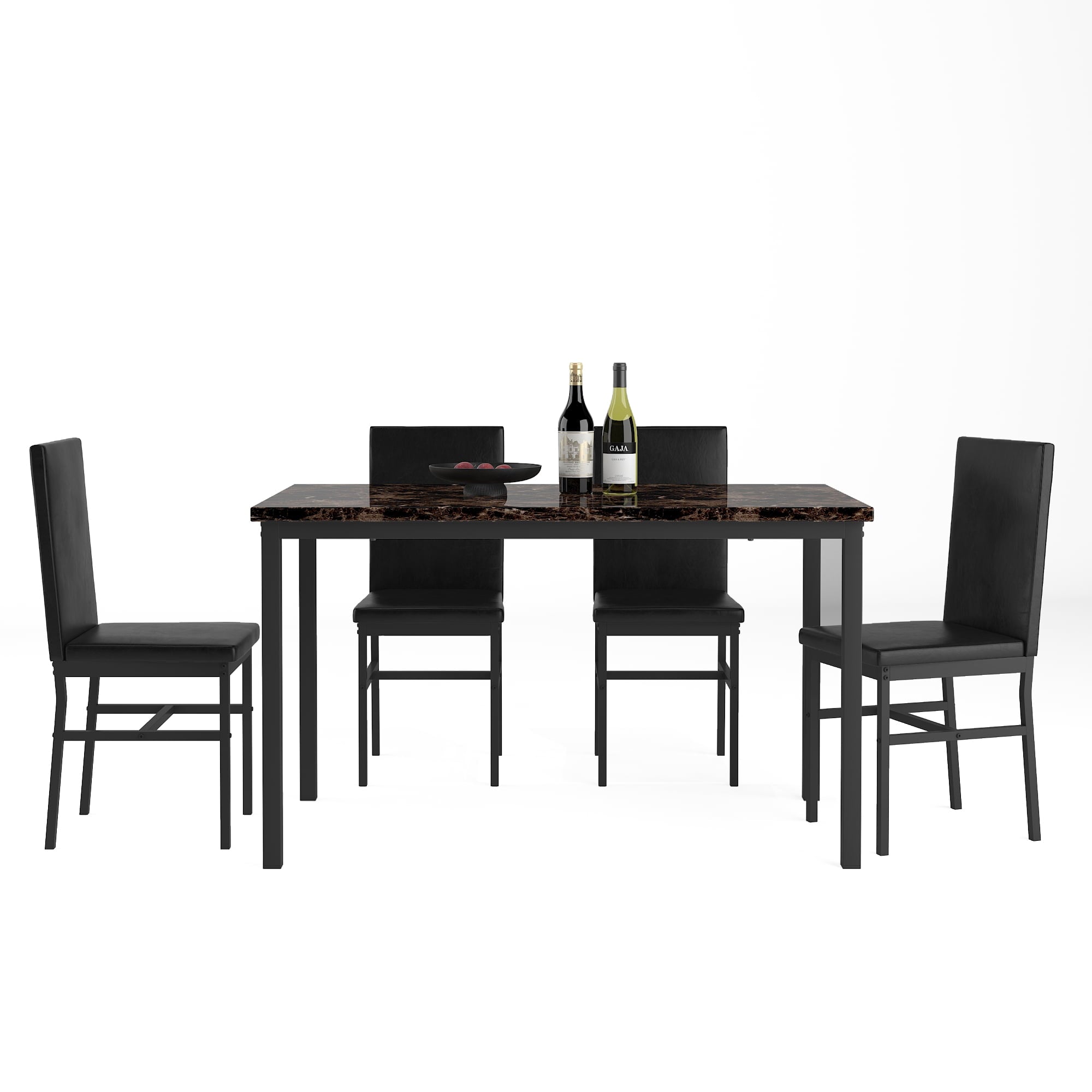 5 Piece Kitchen Table Set, Modern Dining Table Sets with Faux Marble Table PU Leather Chairs for 4, Rectangular Dining Room Table Set for Home, Kitchen, Living Room, Restaurant, Small Space, L880