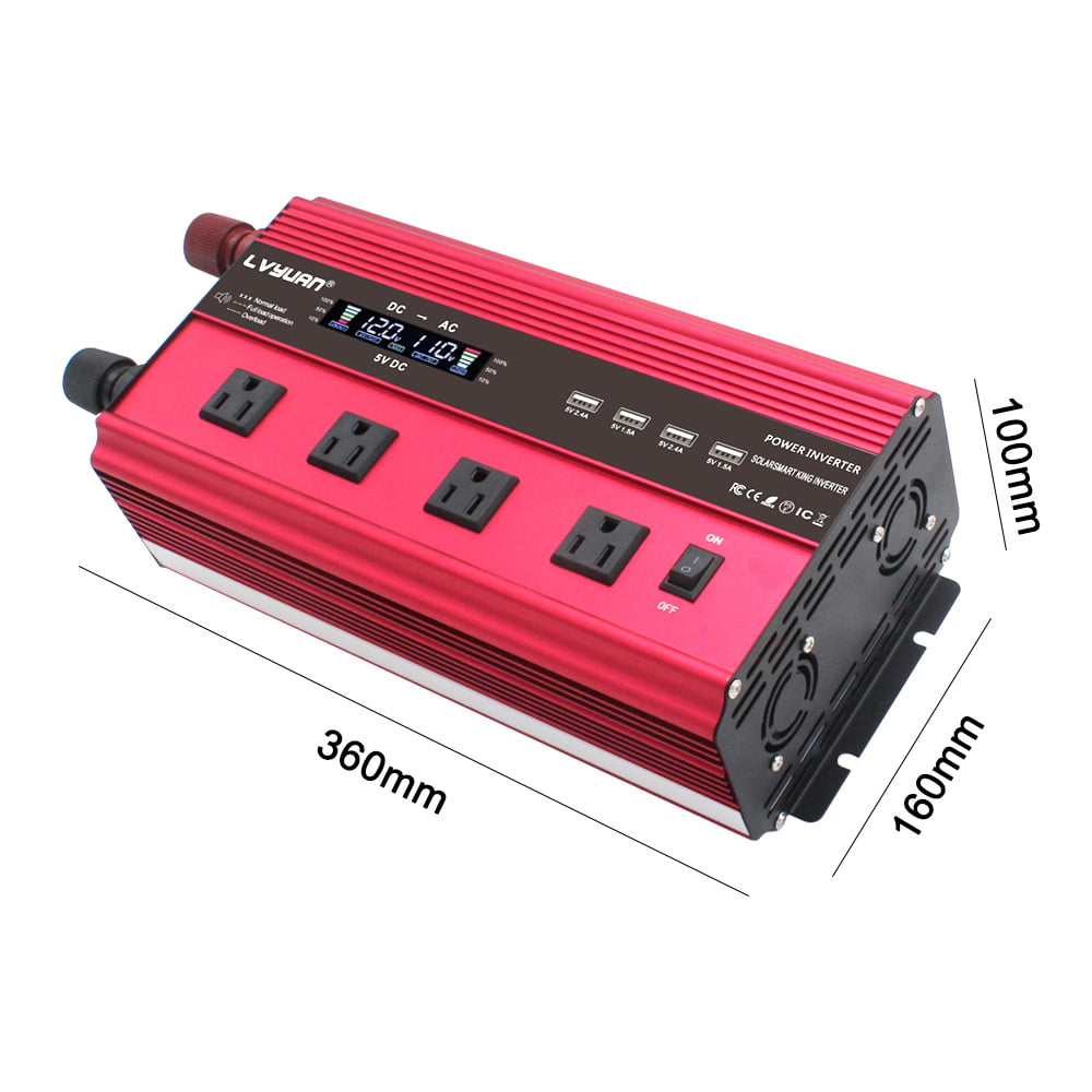 LVYUAN 3000 Watts 6000 Watts Modified Sine Wave Power Inverter DC 12V to AC 110V 120V Car Converter 4USB 4AC Remote Control