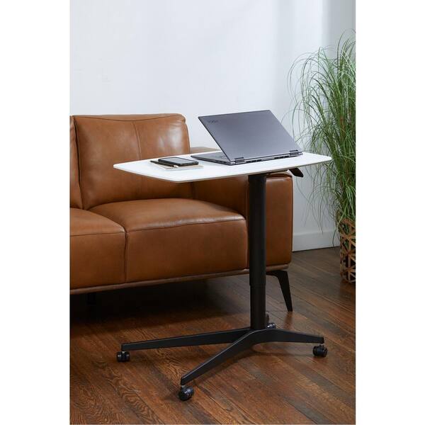 27.5 in. Rectangular White / Black Lift Table Laptop Desk with Locking Casters