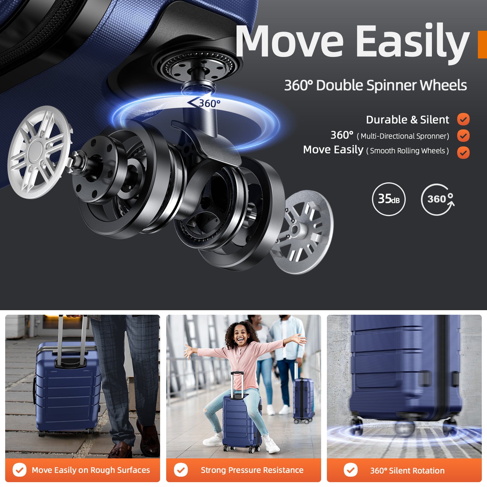 SHOWKOO 3 Piece Luggage Set Expandable ABS Hard Shell luggage Set Double Spinner Wheels Suitcase