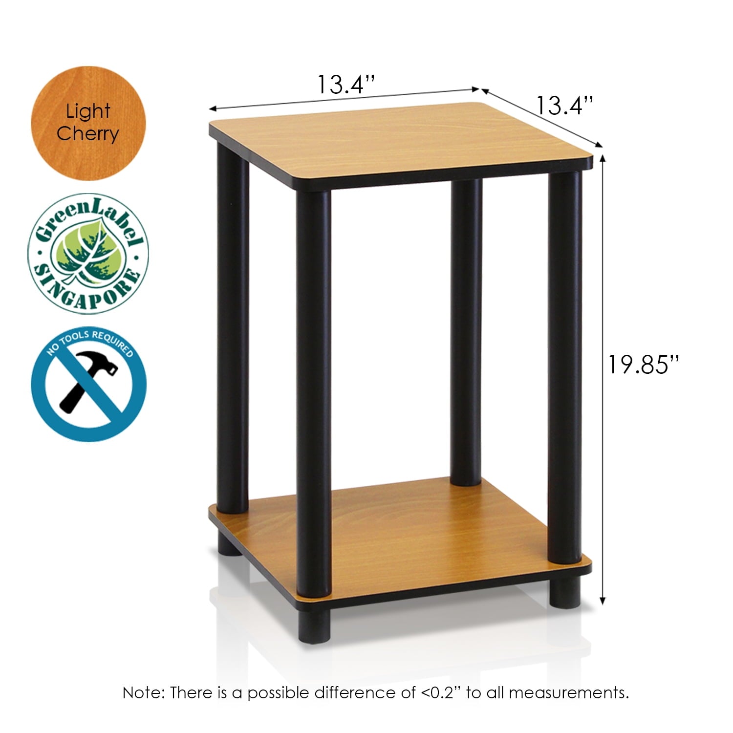 Furinno Turn-N-Tube End Table- Dark Cherry & Black - 20 x 13.4 x 13.4 in.