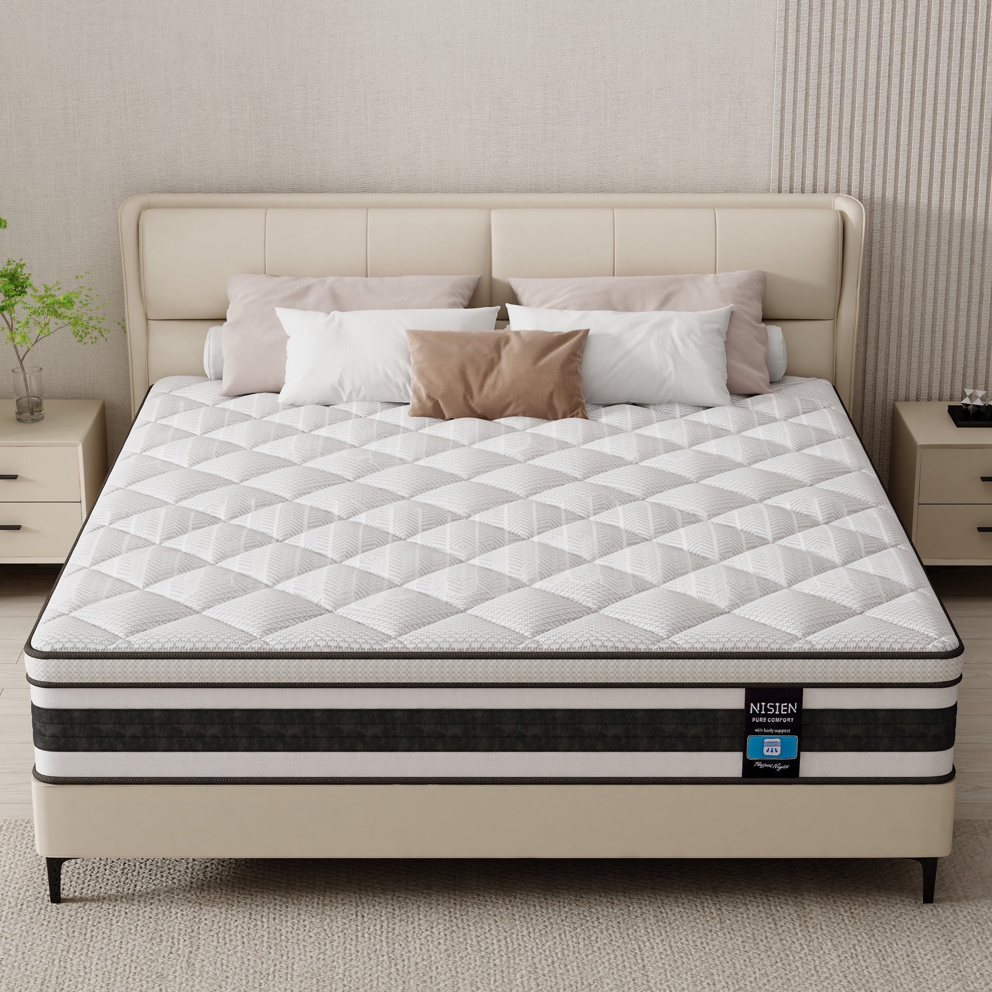 Size Mattress, Nisien 10 Inch Gel Memory Foam Hybrid Queen Mattress in a Box,Firm,Euro Top Bed Mattress for Cooler Sleep,100-Night Free Trial
