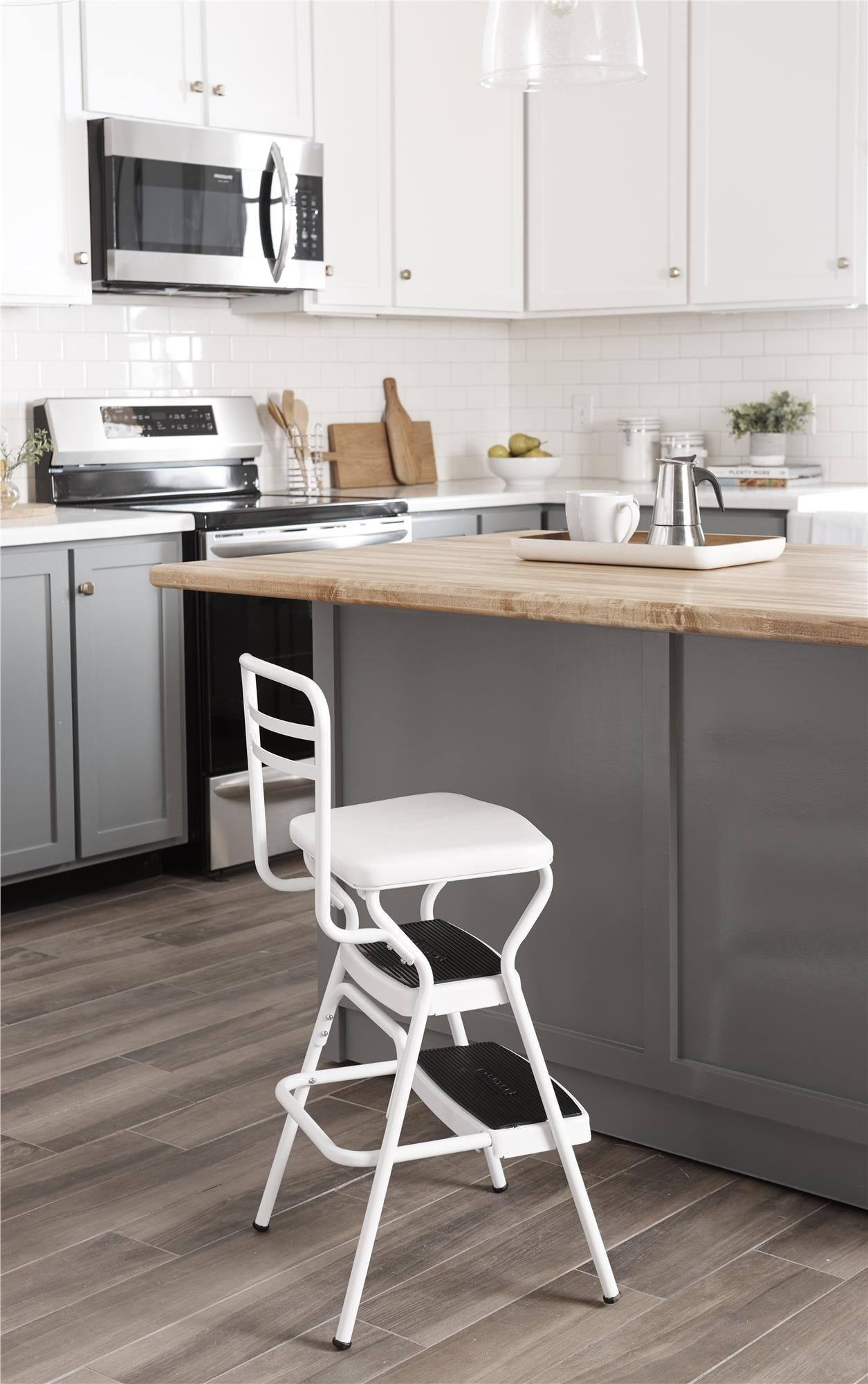 COSCO Stylaire Retro Chair + Step Stool with flip-up seat (white, one pack)