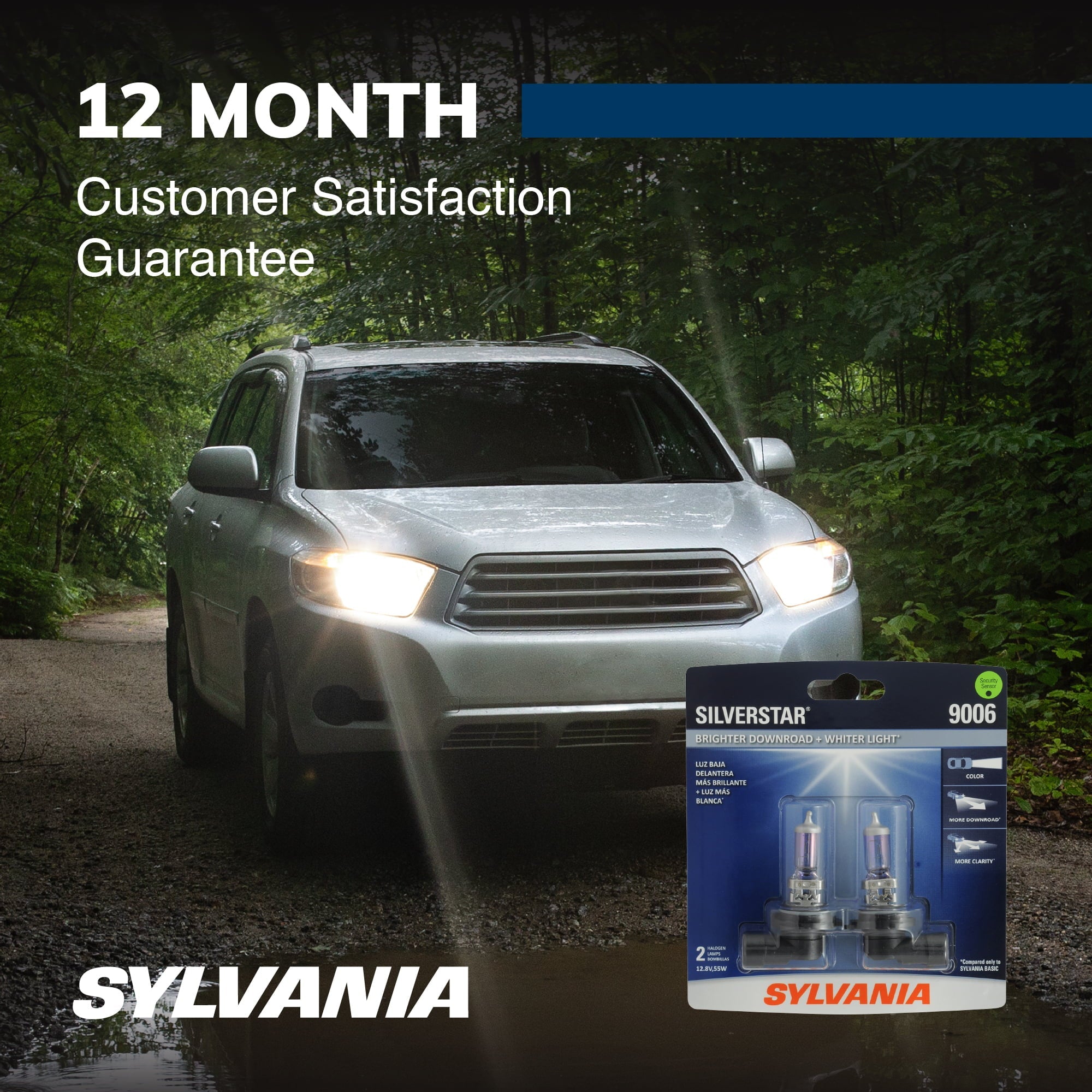 Sylvania 9006 SilverStar Auto Halogen Headlight Bulb, Pack of 2.