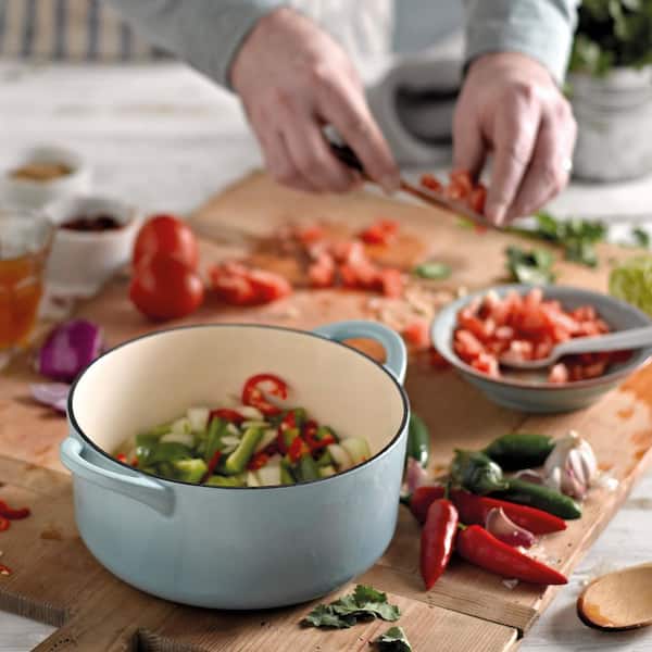 Heritage Pavilion 4 qt. Round Cast Iron Casserole Dish in Blue with Lid