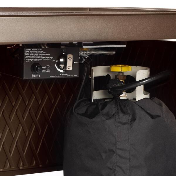 42 in. x 42 in. Brown Square Aluminum Propane Fire Pit Table with Glass Beads, 2 Covers, Lid, 55,000 BTUs