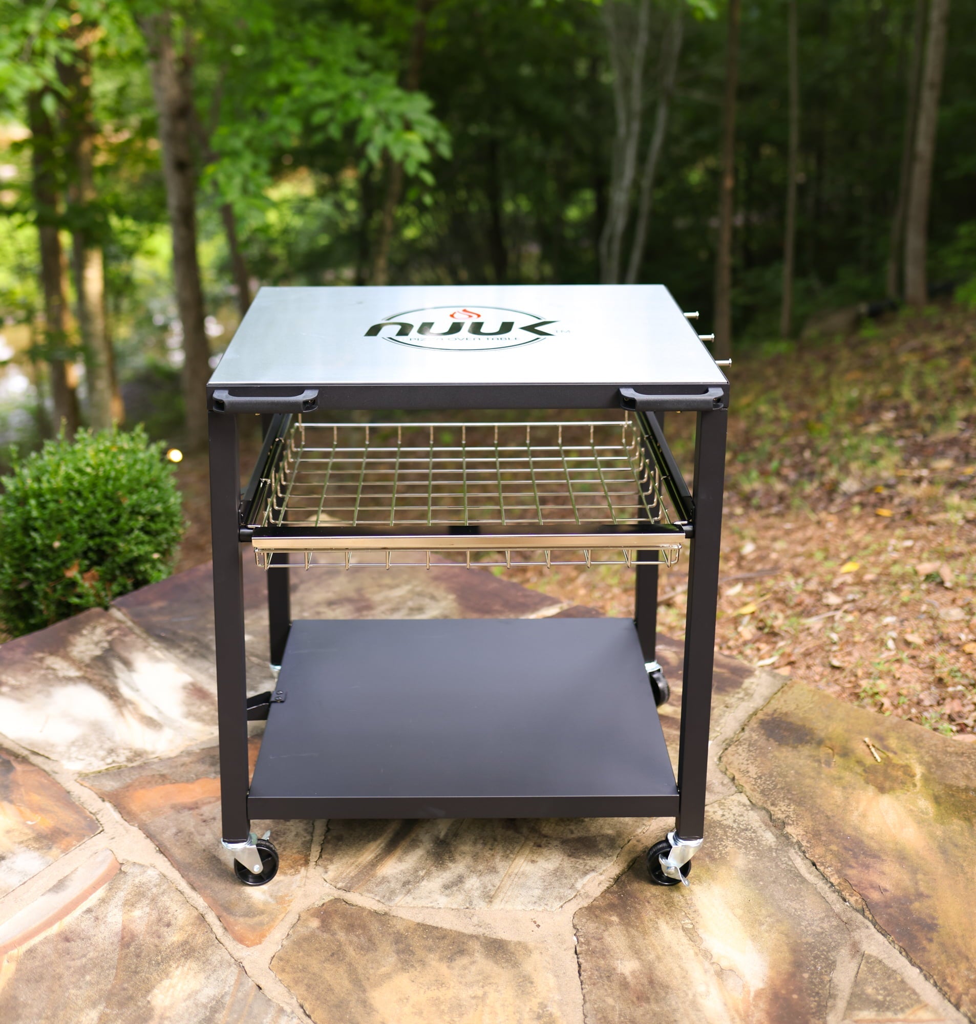 NUUK Double-Shelf Rolling Outdoor Pizza Oven Table, 24