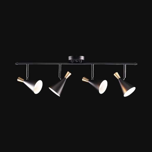 Aurora 2.9 ft. 4-Light Matte Black Fixed Track Lighting Kit with Brass Accents