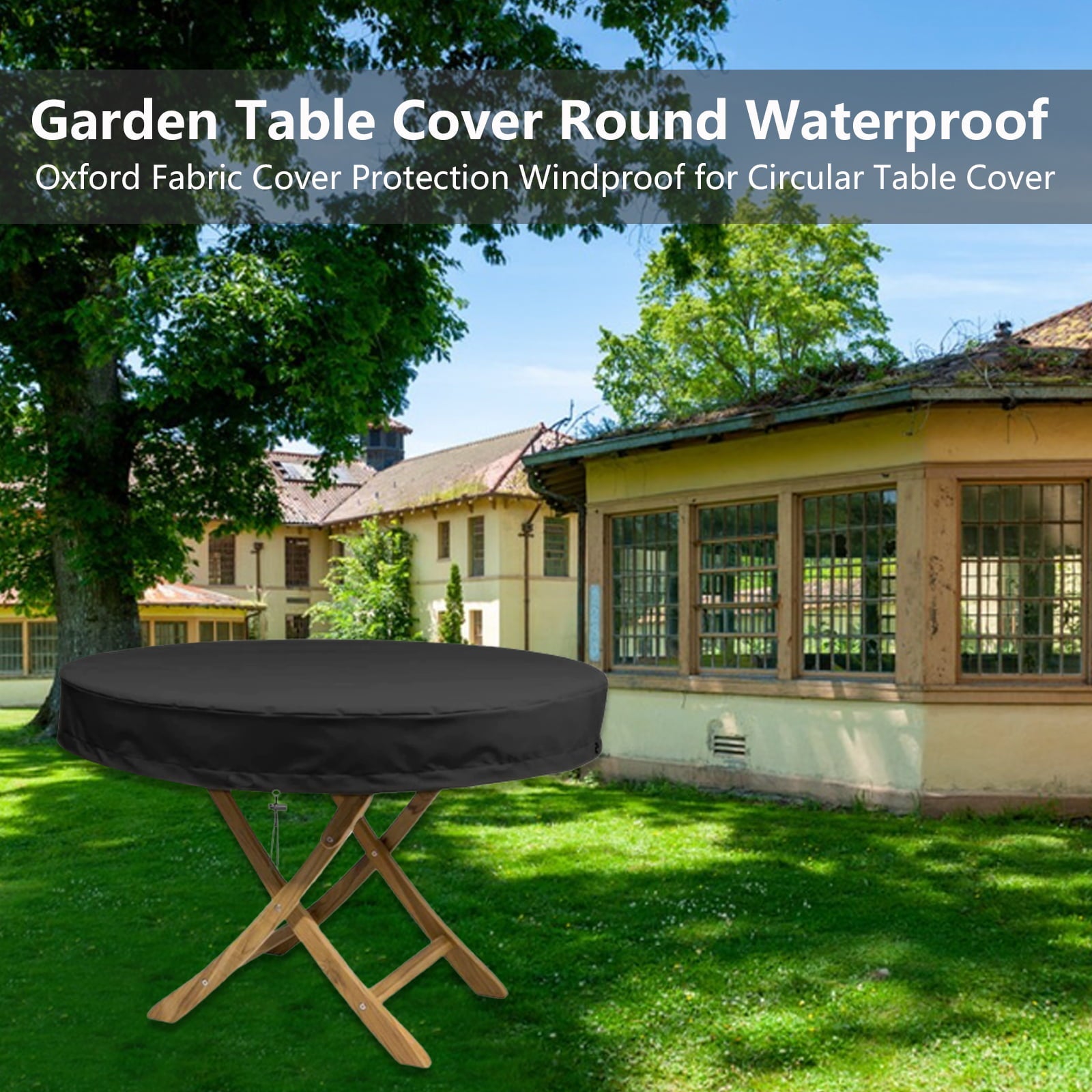 Garden Table Cover Round Waterproof,Patio Table Top Cover,Outdoor Garden Furniture Covers,Heavy Duty 420D Oxford Fabric Cover Protection Windproof by Stuffygreenus