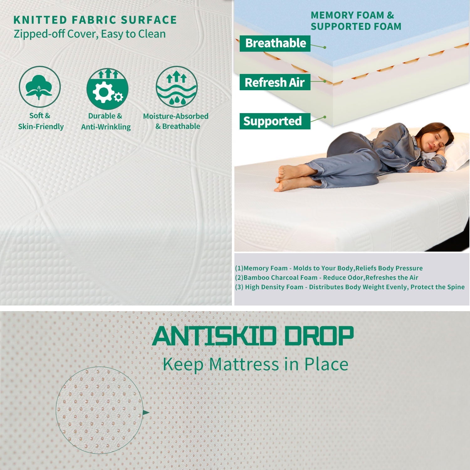 inch Gel Memory Foam Mattress Queen Size in a Box with Detachable Cover Medium Firm Bed Mattresses