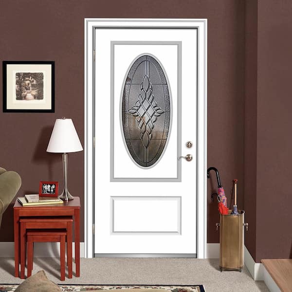 36 in. x 80 in. Grace Right-Hand Inswing Oval-Lite Decorative Primed Fiberglass Prehung Front Door on 6-9/16 in. Frame