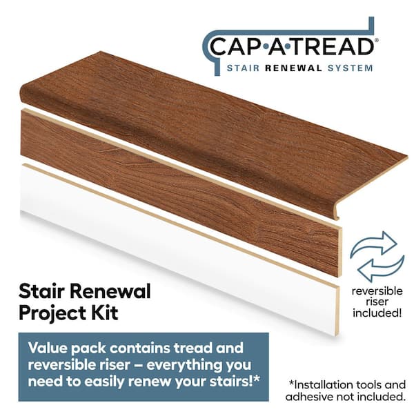 Cherry Lane Oak 47 in. L x 12.15 in. W x 2.28 in. T Laminate Stair Tread and Reversible Riser Kit Adhesive