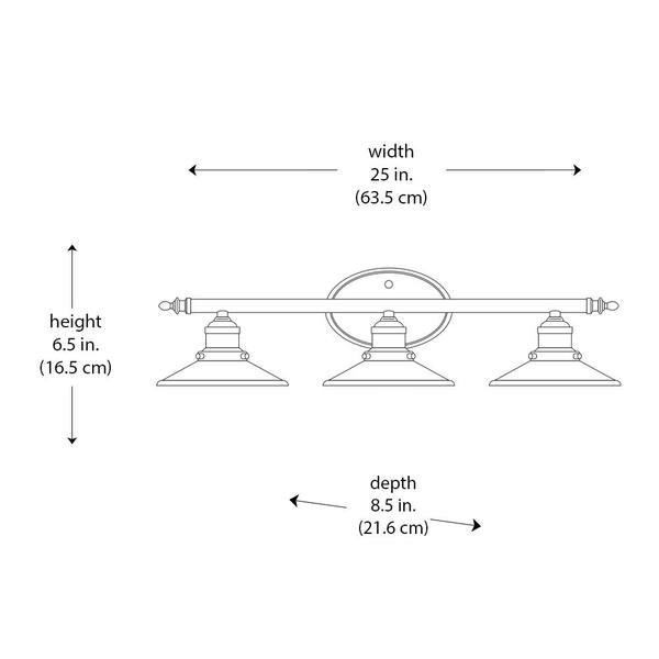 Glenhurst 25 in. 3-Light Industrial Farmhouse White and Brushed Nickel Bathroom Vanity Light Fixture with Metal Shades