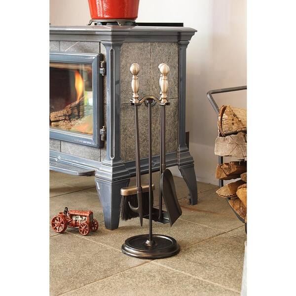 24 in. Tall 5-Piece Black and Polished Pewter Bolton Mini Fireplace Tool Set