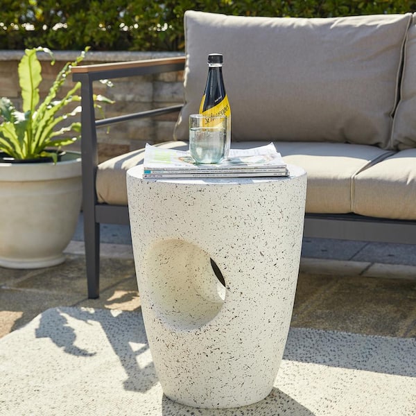 18 in. H Multi-Functional MGO Resin White Terrazzo Garden Stool or Outdoor Planter Stand or Accent Table