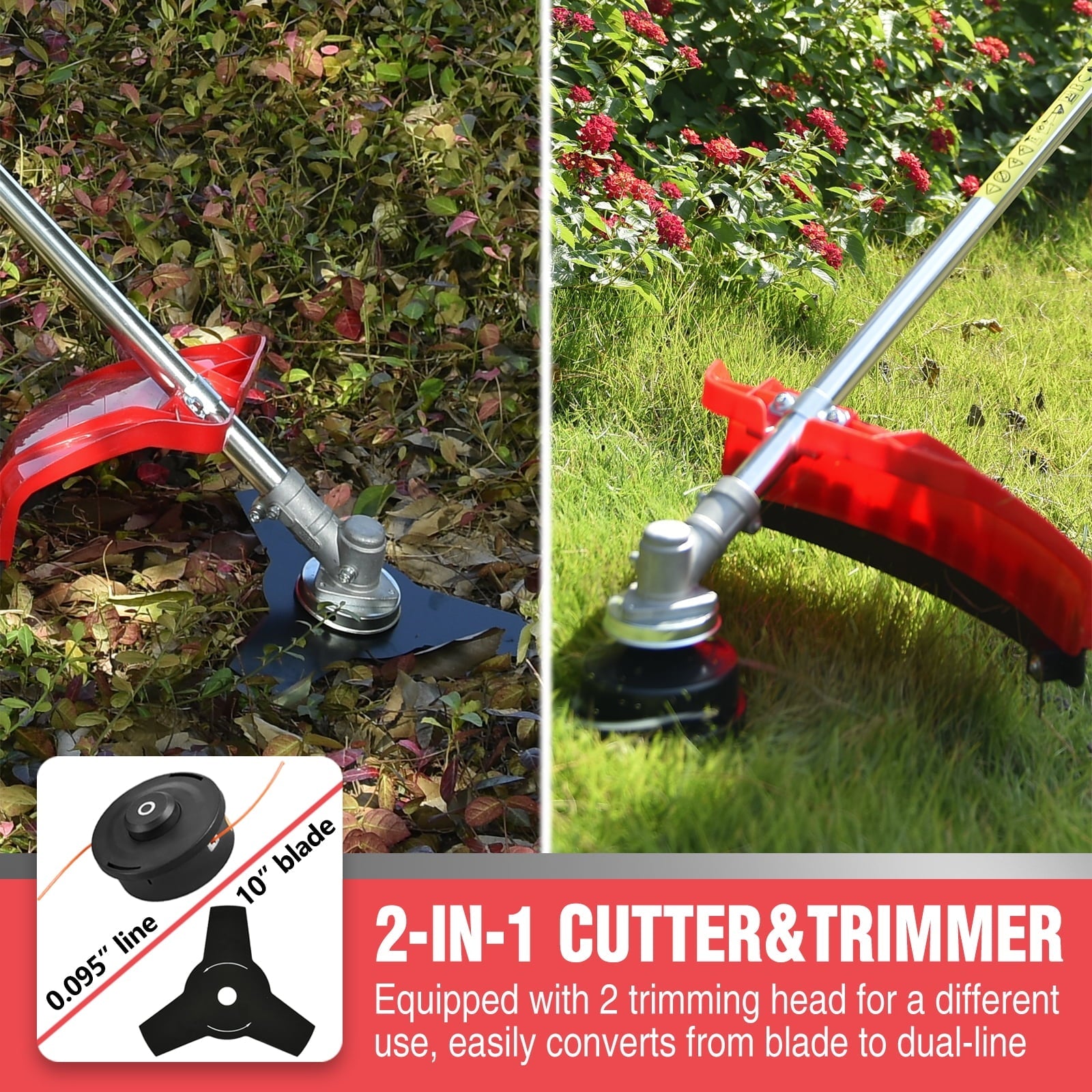 PowerSmart 4-Cycle 31cc 15lb Straight Shaft Gas String Trimmer Weed wacker and Brush Cutter for Lawns and Grass