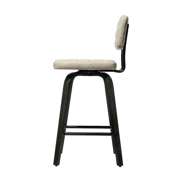 35.8 in. Height Upholstery Low Back Bentwood Frame Swivel Counter Height Bar Stool with Faux Leather Seat (Set of 2)