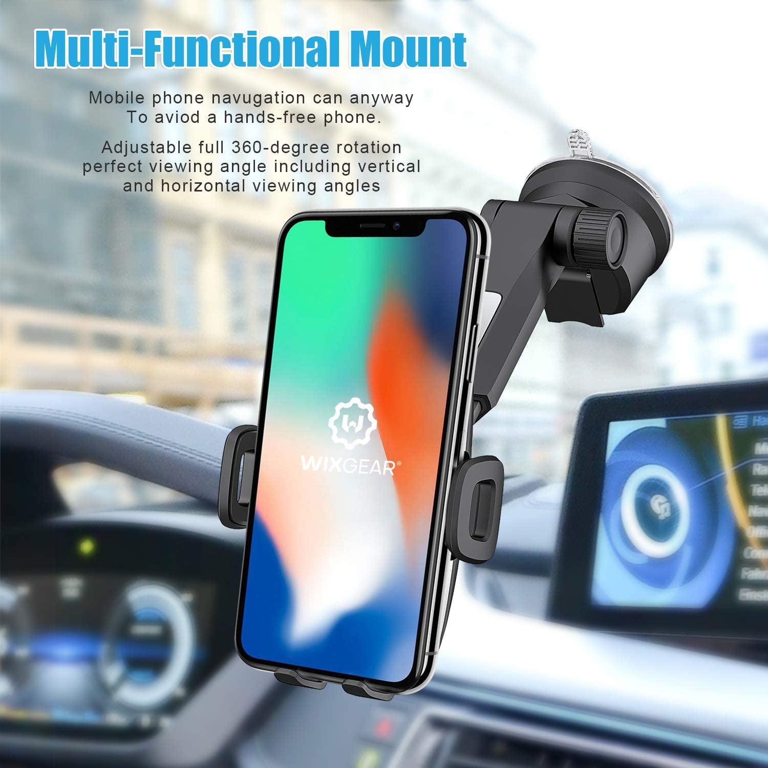 WixGear Phone Holder for Car, Universal Dashboard Windshield Phone Car Suction Cup Mount Holder for Cell Phone 360 Degree Rotation Compatible with iPhone Xs/XS Max / 8/7 / 6, Galaxy S and Mo