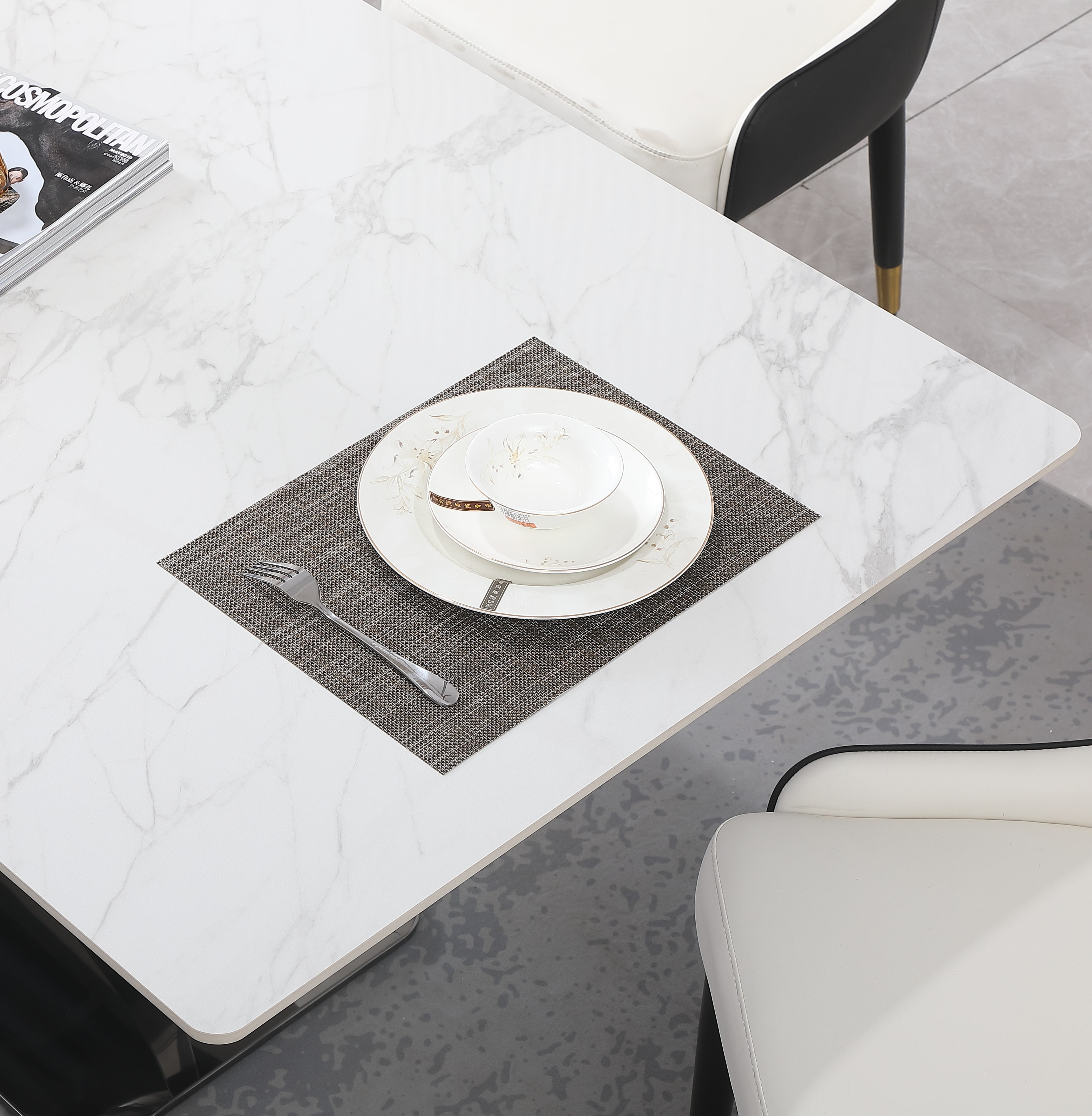 Montary 7 Piece Dining Room Set, Modern Dining Table and Chairs Set, Sintered Stone Dining Table Set for 6, White Marble Dining Table with 6 Chairs for Kitchen, Dining Room