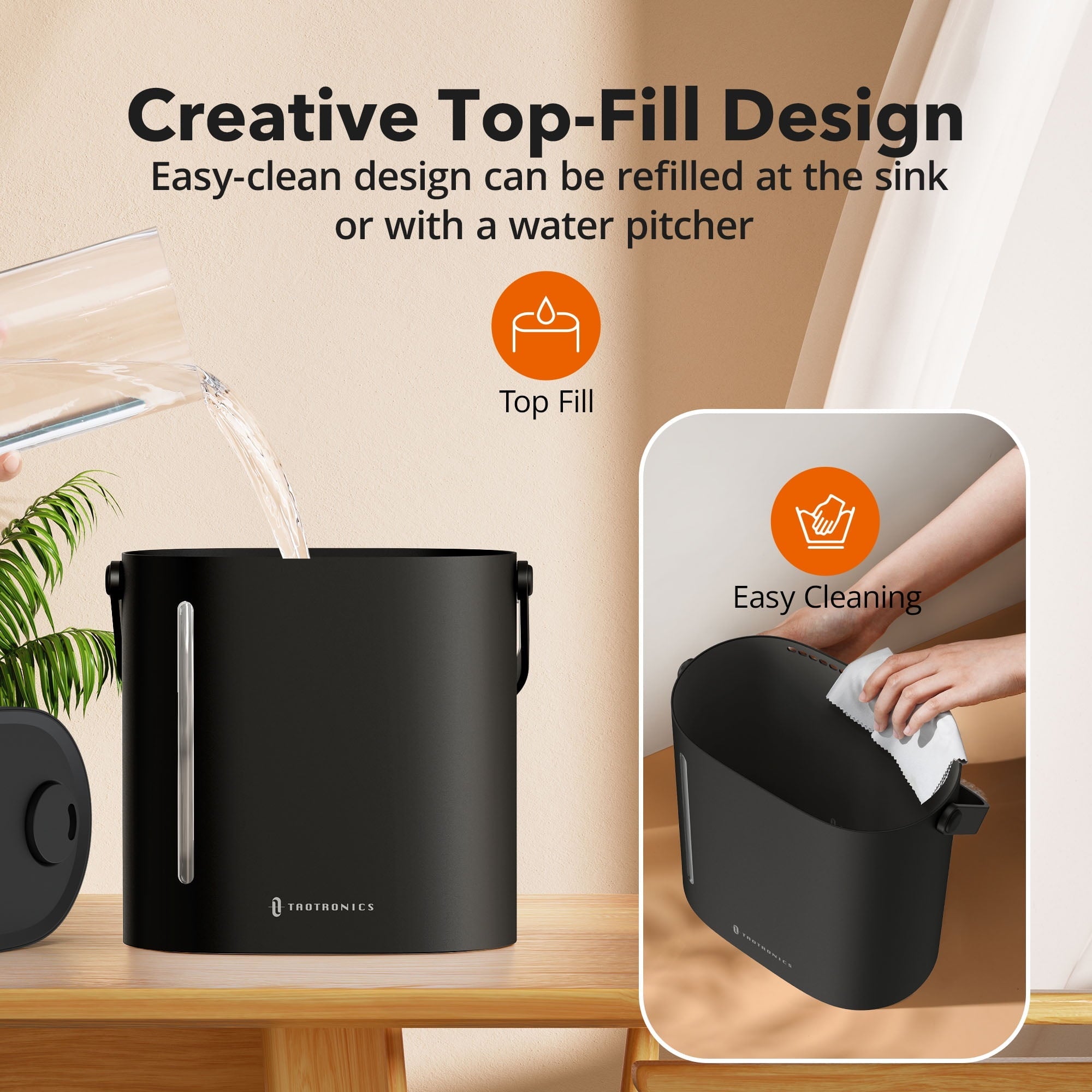 Taotronics 6L Cool Mist Humidifier for Room Home Bedroom, Top Fill Humidifier with Touch Control, Adjustable 3 Mist Outputs, 3 Timers, Sleep Mode, for Office, Black