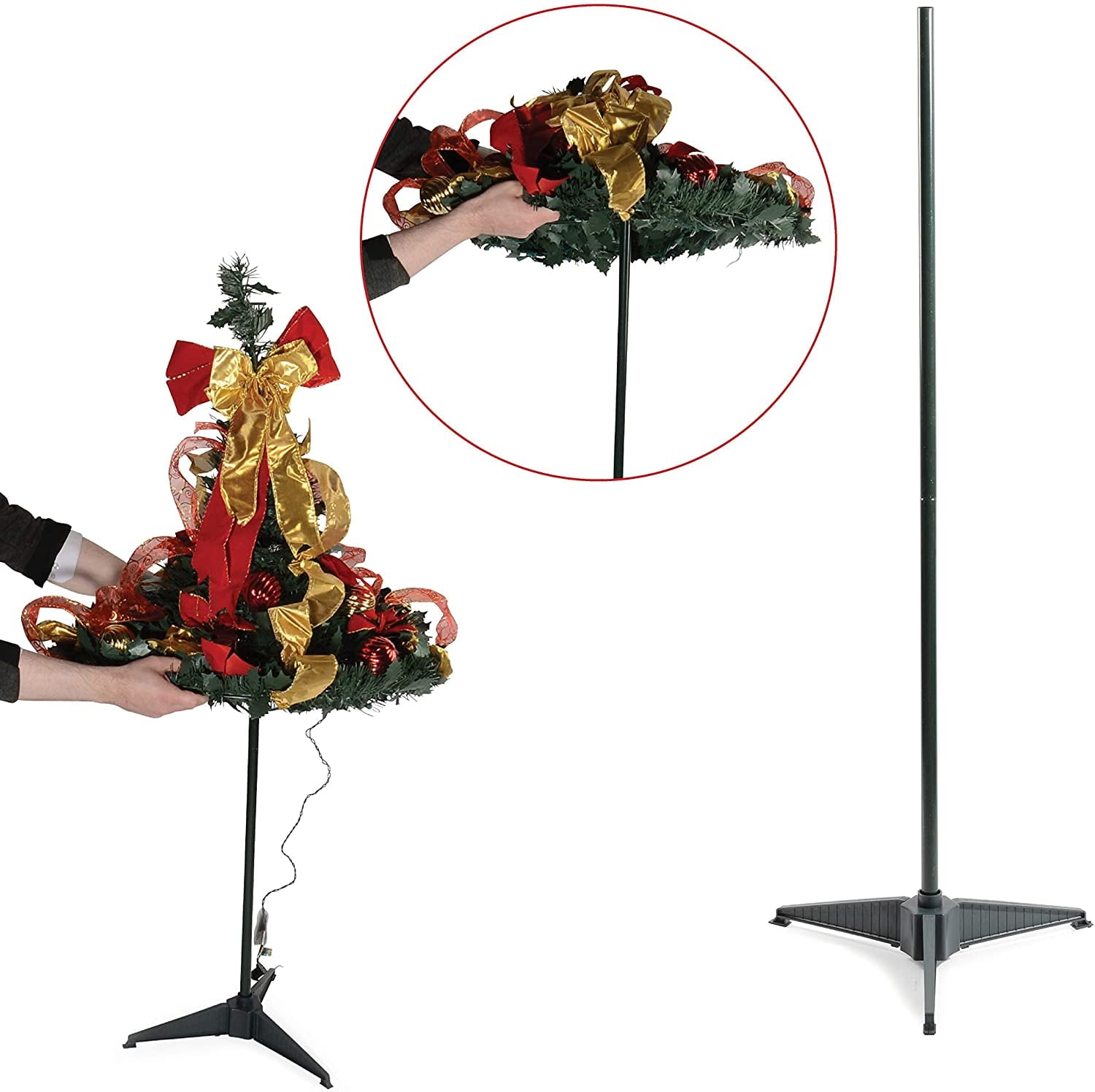 Prextex Christmas Tree Fully Decorated Pre-lit 4 Ft Pull Up Pop Up Out of Box Ready Minimal Assembly Needed Holiday Decorations w/ 100 Warm Lights with Stand