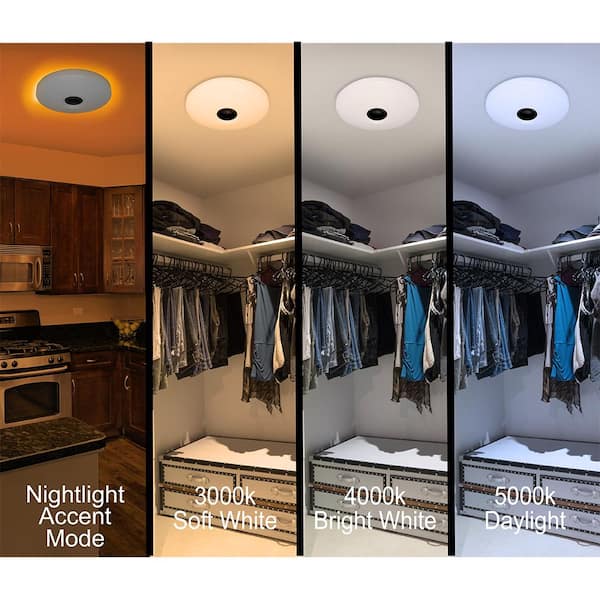 Low Profile 11 in. LED Flush Mount w/ Night Light Feature 2 Medallion Inserts Brushed Nickel, Oil Rubbed Bronze (4-Pack)