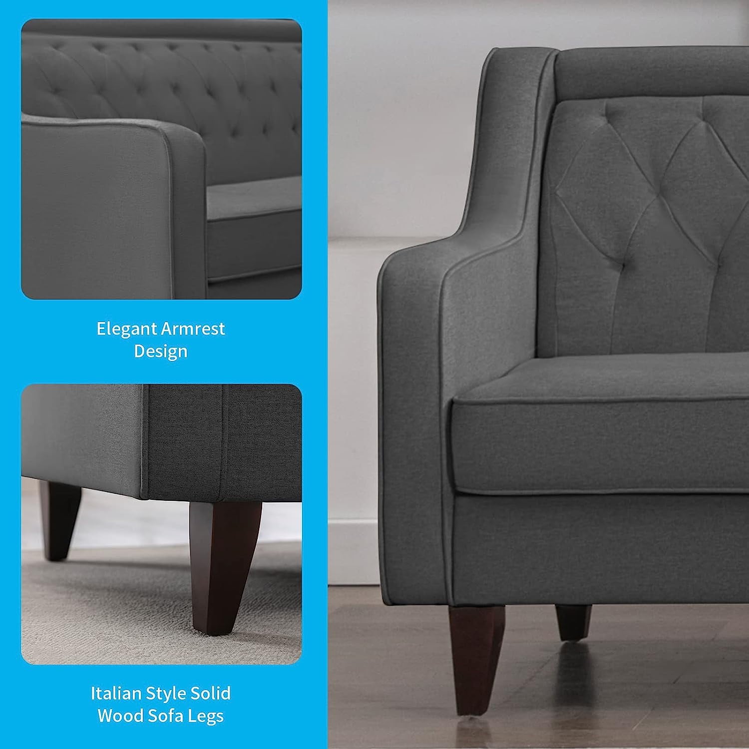 BALUS L Shaped Sofa Couch, Sectional Couches for Living Room, 6-seat Sofa Couch Has Button Tufted Backrest, U Shape Grey Sofa for Living Room/Apartment/Office (Dark Grey)