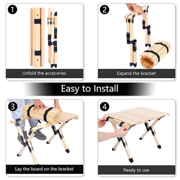 23.20 in. Light Brown Wood Rectangle Wood Picnic Table 4-seats with carry bag