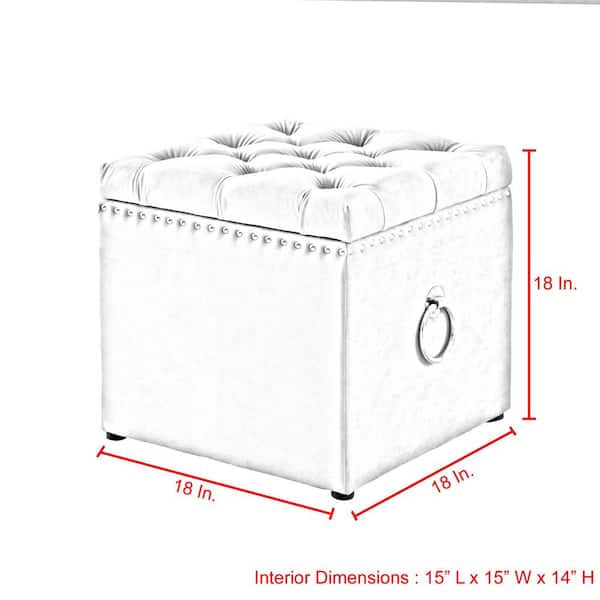 Micella Navy/Chrome Velvet Nailhead Trim 1Pc Cube Storage Ottoman