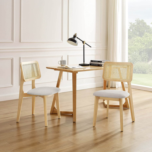 Art Leon Ash Wood Dining Chairs Set of 2-Fabric, Off White + Natural Frame