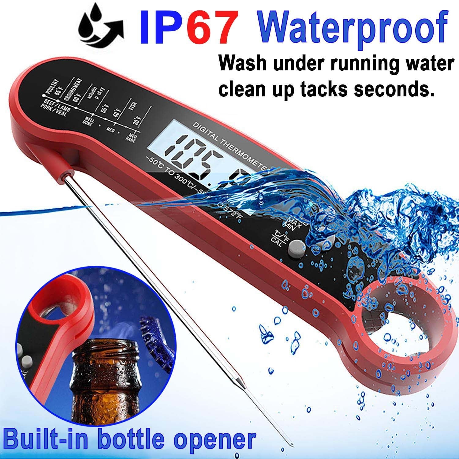 Digital Meat Thermometer with Probe for Cooking and Grilling,Ultra Fast Instant Read Food Thermometer,Waterproof Kitchen Wireless Grill Thermometer for BBQ Candy Baking with Backlight & Magnet