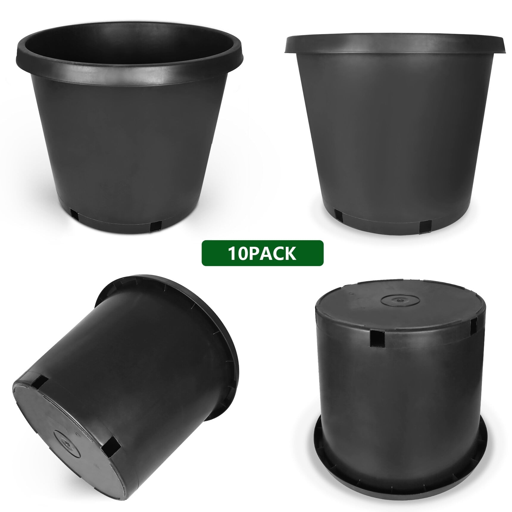 hostic 10-Pcs Black 15 Gallon Circular Seedling Pots Plastic Plant Pots Seedling Cups Nursery Pots Plant Containers