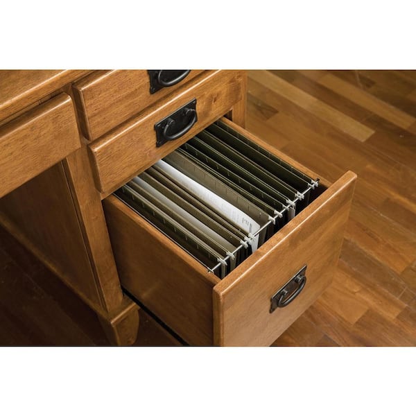 Arts and Crafts 58 in. Rectangular Oak 5-Drawer Computer Desk