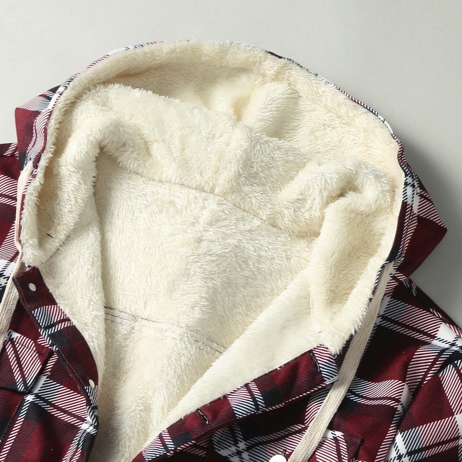 Mens Thermal Sherpa Fleece Lined Flannel Hoodies Button Down Long Sleeve Puffer Jackets Big and Tall Zip Up Plaid Coats