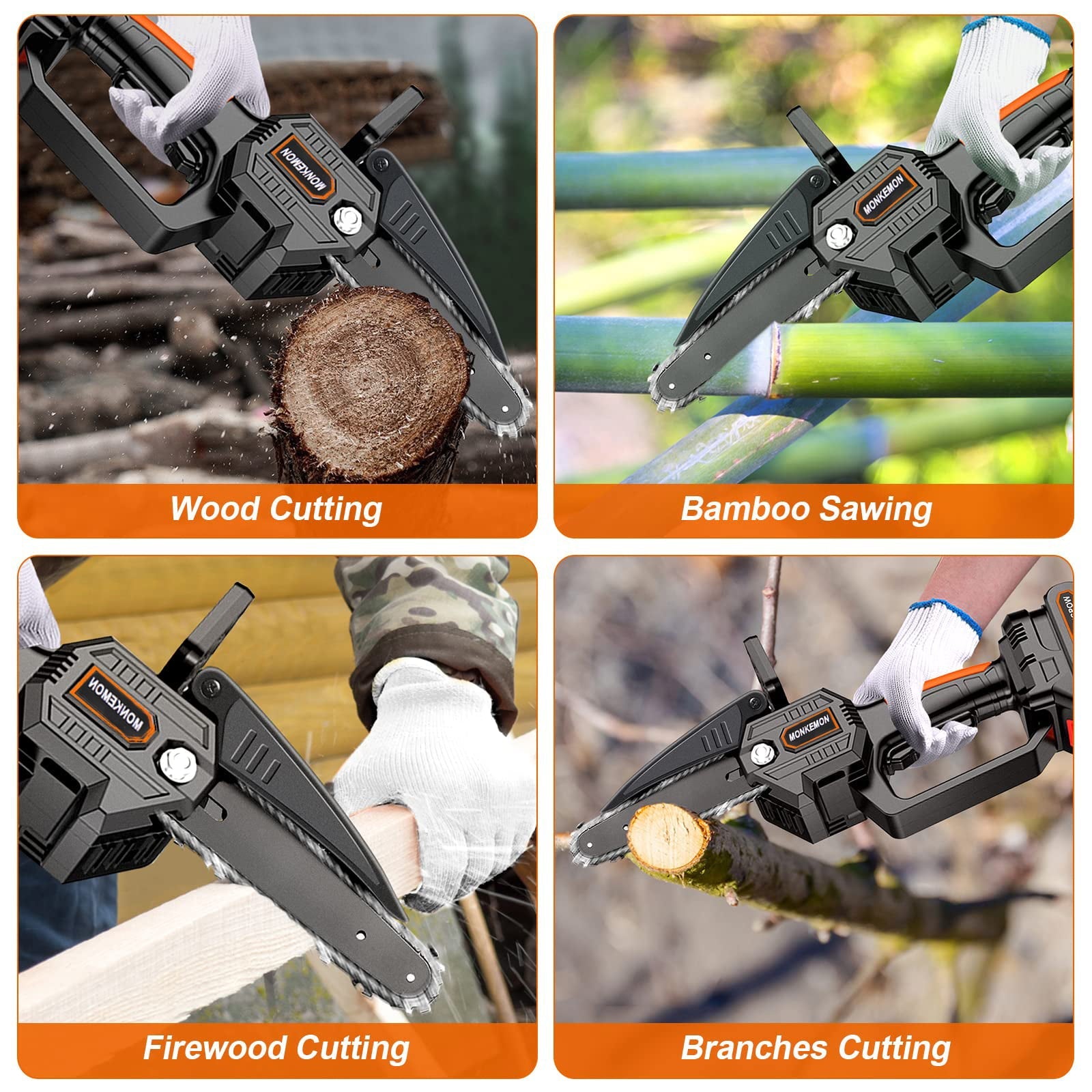 Monkemon Mini Chainsaws, 6-Inch Battery Chainsaws, Electric Handsaws with 2 Batteries & 2 Chains, Handheld Electric Mini Chainsaw Combo Kit