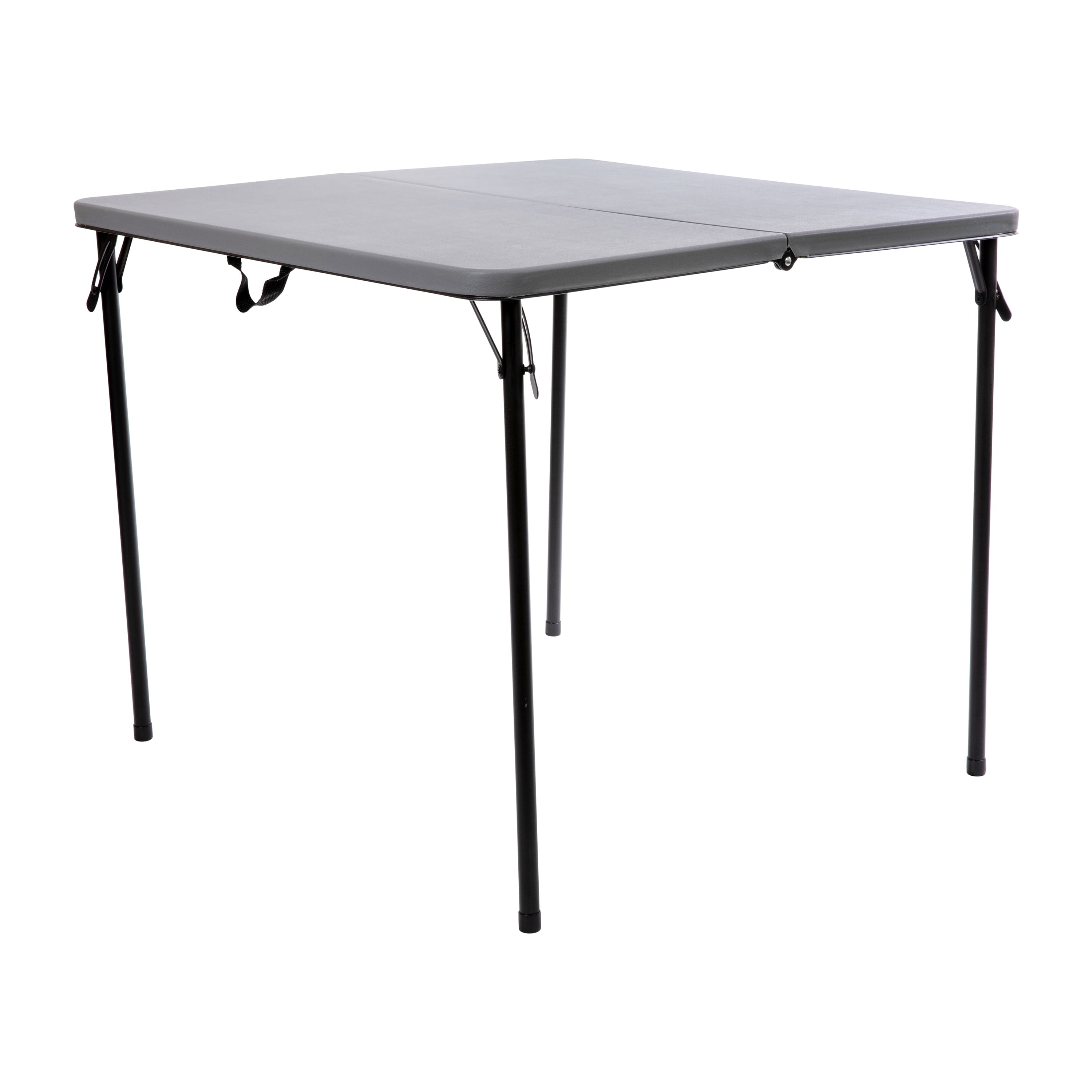 Emma + Oliver 2.83-Foot Square Bi-Fold Gray Plastic Folding Table with Carrying Handle