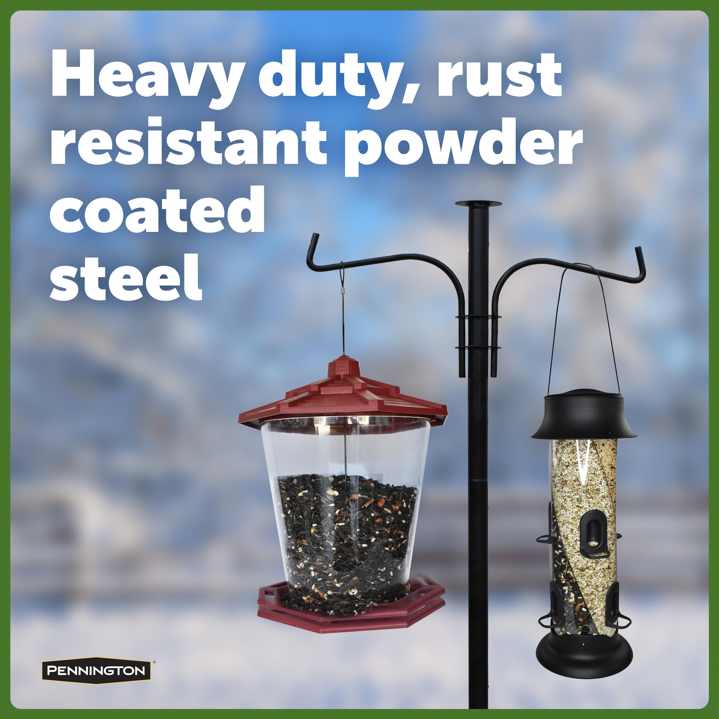 Pennington Premium Wild Bird Feeder Pole Plus, 5 feet Installed Height, Black