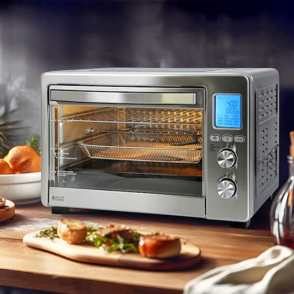 34 qt. 1750W 6-Slice Stainless Steel Air Fryer Toaster Oven with Fry Basket, 12-Cook Modes and LCD Digital Screen