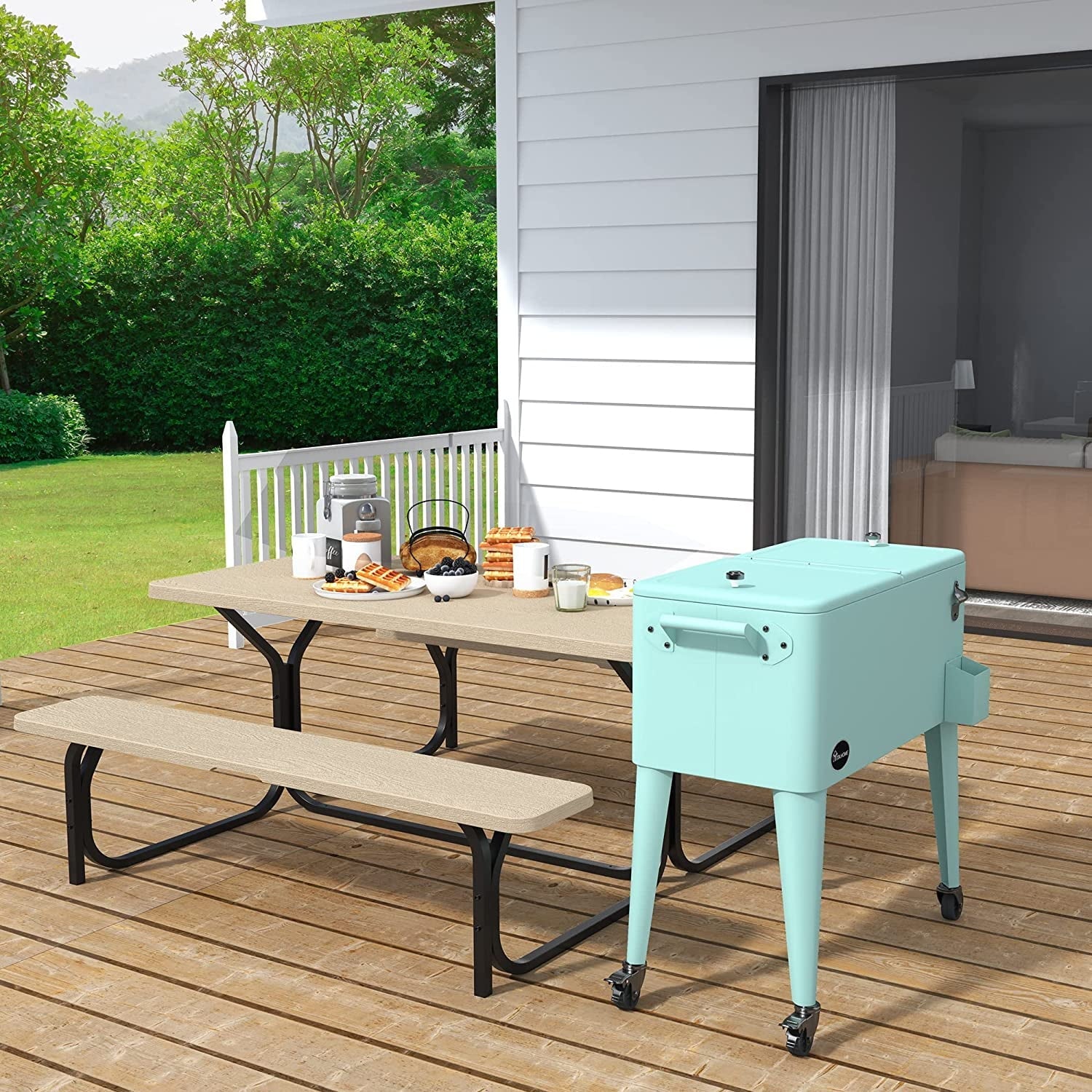 Dextrus 80 Quart Rolling Cooler Cart with Bottle Opener Drainage, Portable Patio Cooler Rolling on Wheels, Outdoor Rolling Beverage Cart Drink Cooler for Patio Pool Deck Party Cookouts