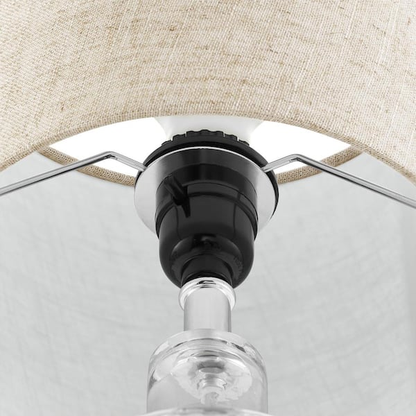 17.5 in. Clear Glass Table Lamp with Beige Fabric Shade