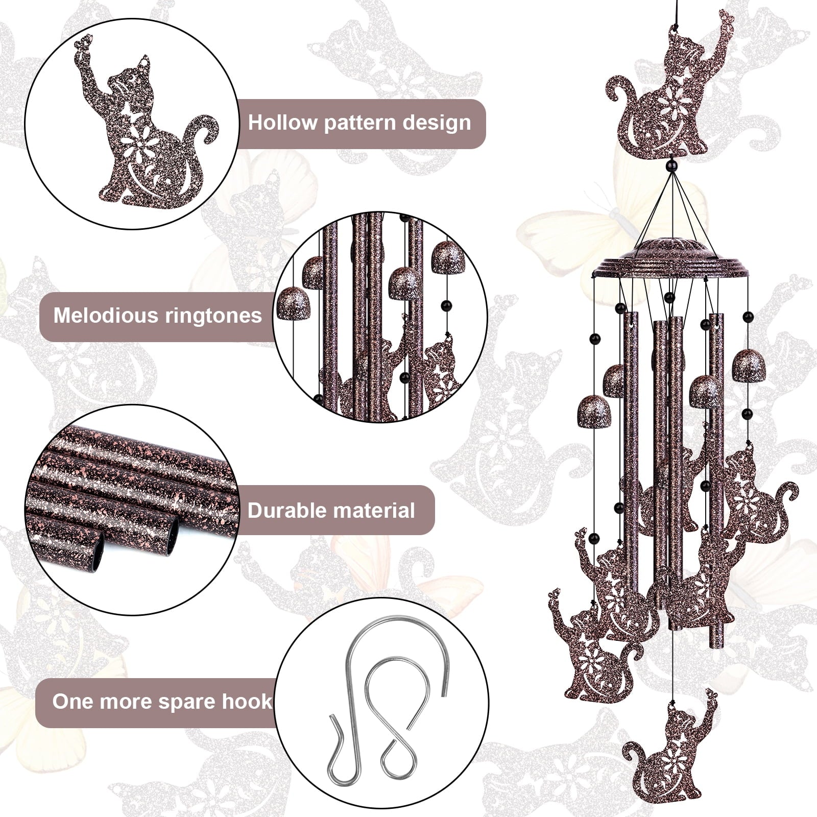 Cat Wind Chimes for Outdoor, 35