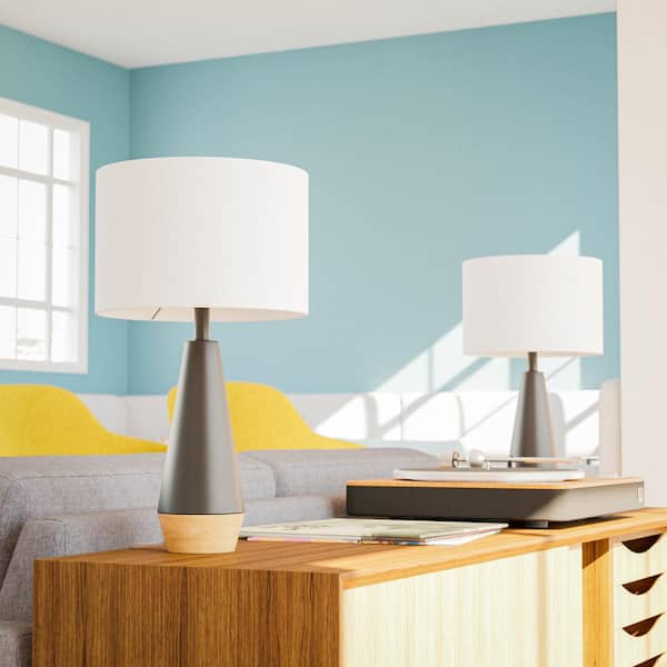 Keswick 21.25 in. Black and Light Wood Grain Accent Lamp