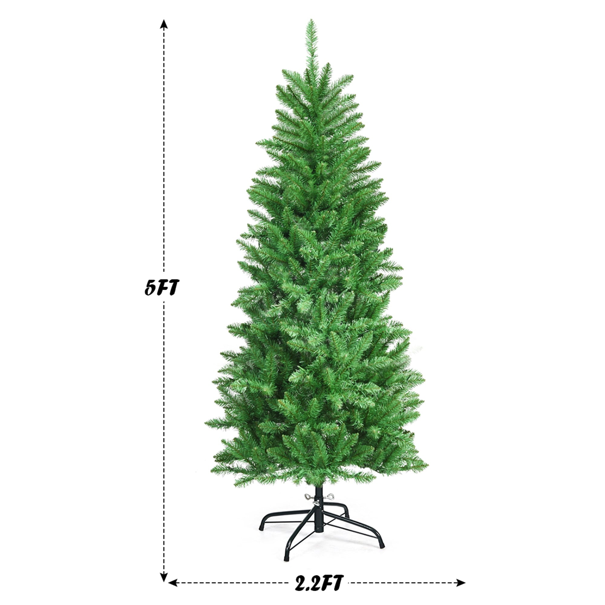 Gymax 5 ft Pre-lit Pencil Christmas Tree Hinged Fir Tree Holiday Decor w/ LED Lights