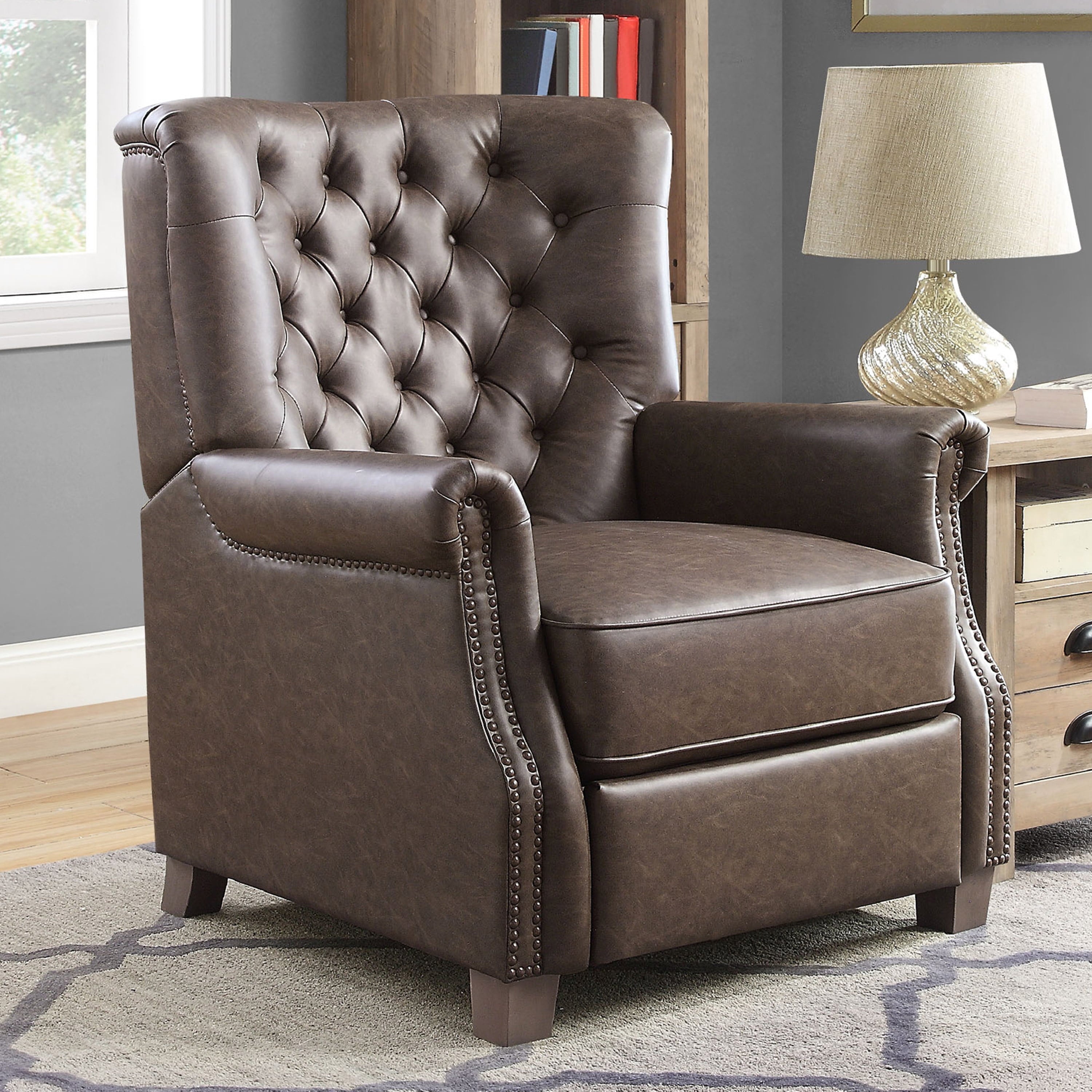 Better Homes & Garden Tufted Push Back Recliner, Brown Faux Leather Upholstery