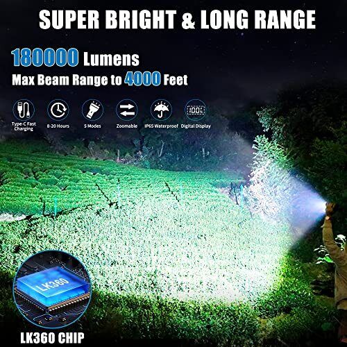 Zavuxo Flashlights High Lumens Rechargeable LED Flashlight, Super Bright Tact...